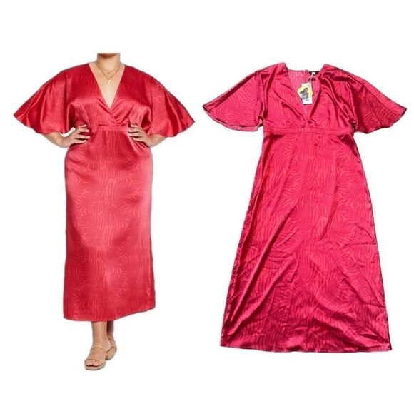 Fe Noel x Target Palm Leaf Contrast-Print Flutter-Sleeve Maxi Dress Size 16 - Picture 1 of 14